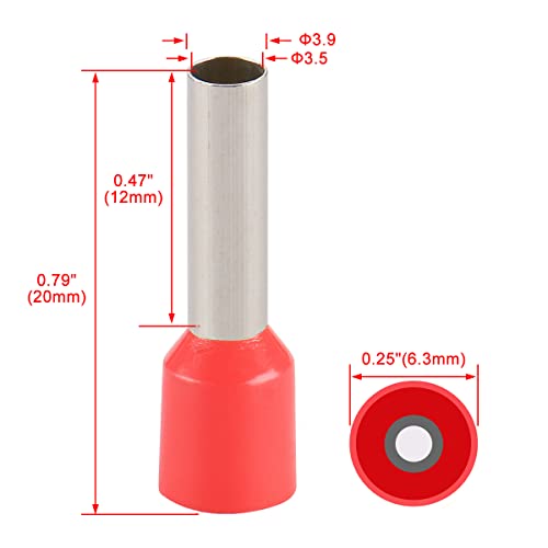 Baomain AWG 10/6.0mm2 Huzal Réz Hullám Csatlakozó Szigetelt Foglalat Pin Kábel Végén Terminál E6012mm Csomag 100 (Piros)