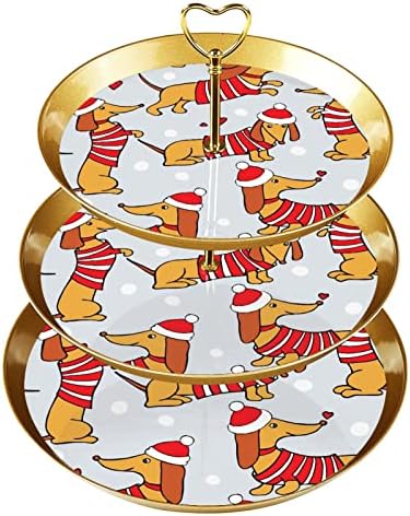DragonBtu 3 Tier Muffin Állvány Arany Rúd Műanyag Többszintű Desszert Torony Tálca Karácsonyi Kiskutya Gyümölcs Édesség Kijelző Esküvő,