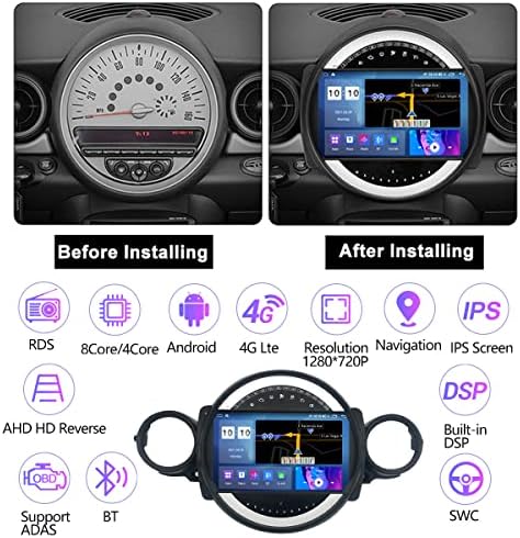 FBKPHSS Android 11 2 DIN autórádió BMW Mini 2007-2015-Re Autó Multimédia Rendszer, Érintőképernyős autórádió Támogatja a Bluetooth Hands-Free