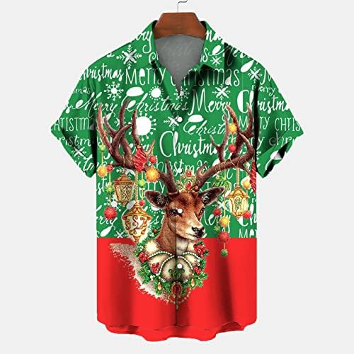 WYBAXZ Karácsonyi shirt Mens Férfi Zöld Karácsony Digitális Nyomtatás Zsebében Csat Hajtóka Rövid Ujjú Póló Férfi Felső T