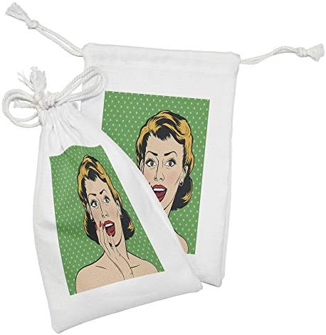 Ambesonne Vintage Nő Szövet táska 2, Meglepve Nő Kifejezés a Pontozott Háttér Pop Art Képregény Stílusban, Kis Zsinórral