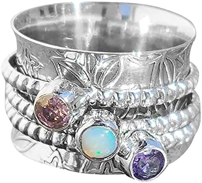 Bohém Drágakő Meditáció Forgó Gyűrű Ezüst Színű Kő Meghatározott Gyűrű Divat Személyiség Gyűrű, Nagy Gyűrűk