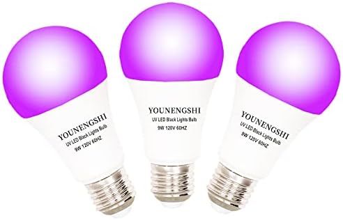 YOUNENGSHI 3 Pack LED Fekete Izzó 19 Blacklight 9W (75Watt Egyenértékű), E26 Bázis 120V, UVA Szinten 390-400nm, testfestés, Világít
