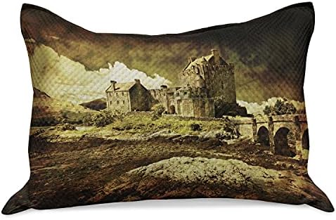Ambesonne Középkori Kötött Paplan Pillowcover, Régi Skót Kastély Vintage Stílusú Európai középkor Kulturális Örökség Város a Fotó,
