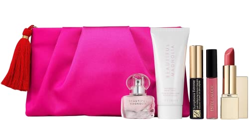 Estee Lauder 6 PC Gyönyörű Magnolia parfüm testápoló szájfény, szempillaspirál Ünnep 2022 Készlet
