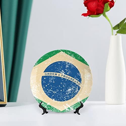 Brazília Retro Zászló porcelán Díszítő Tányér Kerek Kerámia lapok Kézműves Display Állvány Home Office Fal Vacsora Dekoráció