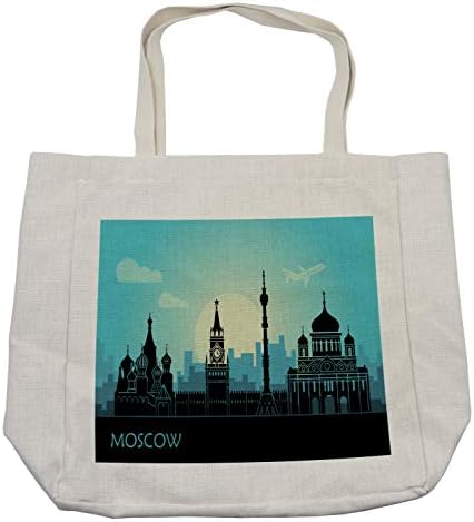 Ambesonne orosz Bevásárló Táska, Absztrakt Skyline Moscow City Line Illusztráció, Környezetbarát, Újrafelhasználható Táska Élelmiszert Beach,