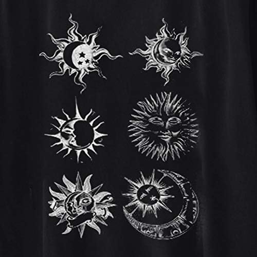 Meichang Retro Tshirt a Nők, a Nap, a Hold Grafikus Felsők, Rövid Ujjú Póló, Laza O Nyakú Póló Fekete