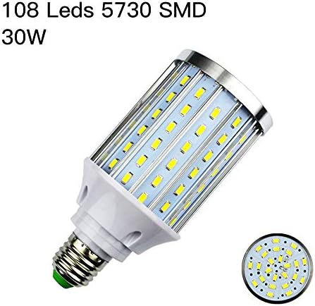 30W E27 LED Izzók(2 Csomag)- 108 Led 5730 SMD 2700 LM COB Fény Lámpa Ultra Fényes Nappal Fehér 6000K LED Izzó 240 Watt Egyenértékű az Udvaron