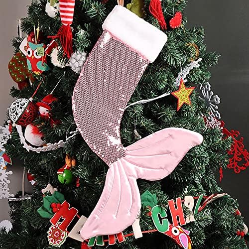 Karácsonyi 3D Dekoratív Zokni Édesség Ajándék Táska Fényes Flitterekkel Fishtail Ajándék Kártya Mini Karácsonyi Harisnya karácsonyfa