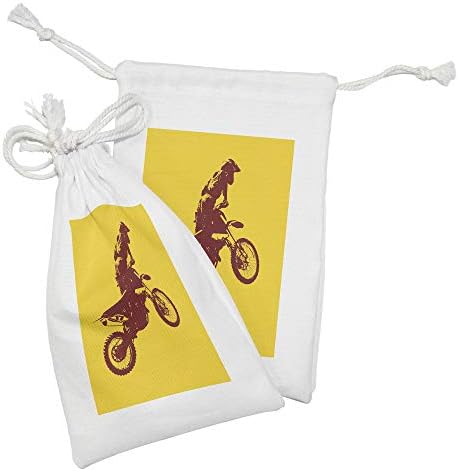 Lunarable Dirt Bike Szövet táska 2, Sziluettje egy Lovas egy Sárga Háttér Motocross Bajnokság Téma, Kis Zsinórral Táska Pipere