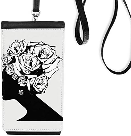 A Nő Rose Fekete Fehér Virág Phone Wallet Pénztárca Lóg Mobil Tok Fekete Zseb