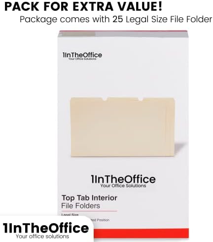1InTheOffice Jogi Fájl, Mappa, Fájl, Mappa Legal Méretű, 1/3 Lap Válogatott Fájl Mappa, Manila, 100-as Csomag