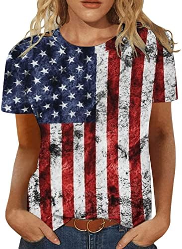 USA Zászló Csillag Grafikus Ing, a Lányok, Ősszel, Nyáron Rövid Ujjú Legénység Nyak Alkalmi Sima Felsők Pólók Női M5