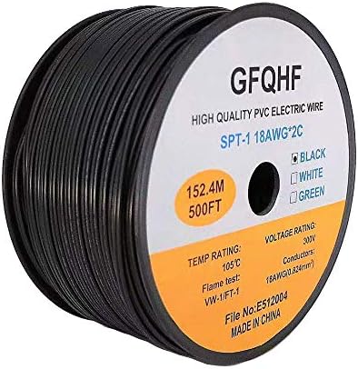 GFQHF UL 500FT SPT-1 Elektromos Vezeték,18/2 Zip Zsinórt, Huzalt,a Munka SPT-1 Vámpír Dugó(500, SPT-1 Fekete)