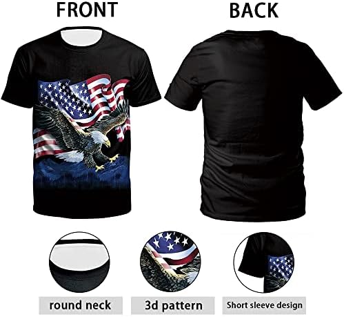 Férfi Amerikai USA Zászló Hazafias T-Shirt MINKET Sas július 4 Kerek Nyakú, Puha Nyári Rövid Ujjú Ingek Férfiak számára