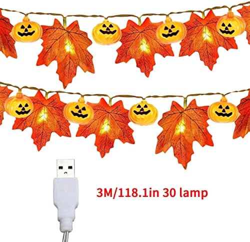 Hálaadás Halloween Akkumulátor Doboz LED-Maple Leaf fényfüzér Beltéri, mind Kültéri Dekoratív fényfüzér 3M 30 Fények USB Hálószoba