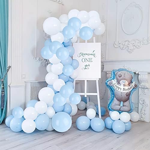 Kék-Fehér Lufi, Világos Kék, Fehér Léggömb Garland Arch Készlet, 84 Csomag, Pasztell Kék, Fehér Lufi Baby Shower Születésnap Esküvő Party Dekoráció