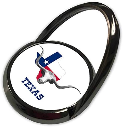 3dRose Alexis Design - Amerika - Texas térkép, Zászló, egy Fej, egy Longhorn Bika. Szép Ajándék - Telefon Gyűrű (phr_325300_1)
