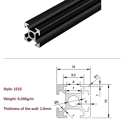 Mssoomm 2 Csomag 1515 Alumínium Profil Extrudálás 49.21 Hossz inch / 1250mm Fekete, 15 x 15 mm 15 Sorozat T Típusú, T-Slot Európai Szabvány