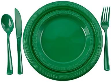 350 DB Eldobható Evőeszközök Combo Pack TARTALMA: 50 9 Zöld Műanyag tányér | 50 7 műanyag előétel lemezek |50 műanyag pohár | 50
