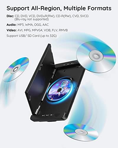13 Hordozható DVD Lejátszó Autó, BOIFUN Autós DVD-Lejátszó 10.5 Kettős Képernyők, 7 óra Hosszú Akkumulátor-élettartam, HD Adást Támogatja az