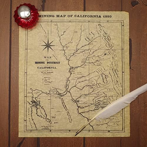Kincs Guruk Kaliforniai Bányászati Térkép 1850 Pergamen Papír Poszter CA Gold Rush lakberendezés Wall Art