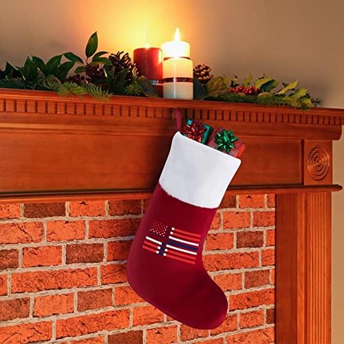 Norvégia Amerikai Zászló Karácsonyi Harisnya Klasszikus Lógó Díszek Fehér Mandzsetta Candy Táska, Családi Nyaralás, Party Dekoráció