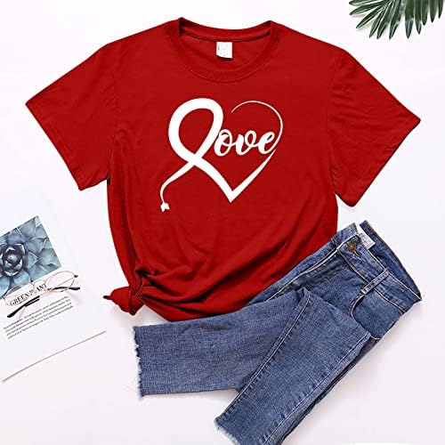 Póló Női Plus Size Valentin-Nap Ing Szerelem Nyomtatás Felső Póló Rövid Ujjú Aranyos Grafikus Póló