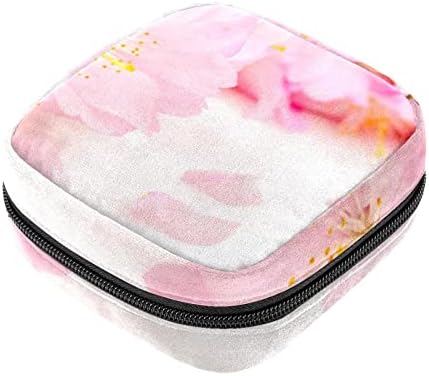 Rózsaszín Virágok Japán cseresznyevirág Egészségügyi betét Tároló Táska Menstruációs Pad Táska Hordozható Menstruációs Csésze Tok Cipzárral