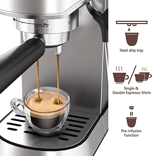 wirsh Espresso Gép 15 Bar-Espresso Maker Kereskedelmi Gőzös, a Kávét meg Cappuccinót, Expresso kávéfőző 42 oz Kivehető víztartály,