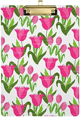 ALAZA Akril Vágólapra, Rózsaszín Tulipán Fehér Vágólap A4-es Szabvány Méret 9 x 12,5 Alacsony Profilú Fém Klip