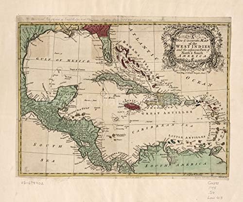 1755 Térkép| Új & Pontos térkép A Nyugat-India, valamint A Szomszédos Részei North & South Egy