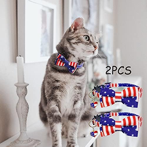 Casidoxi 2 Csomag július 4-Macska Nyakörv Szakadár a Bell & Medál, Amerikai Zászló Csokornyakkendő Macska Biztonsági Nyakörvek a Cica