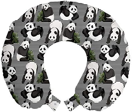 Ambesonne Trópusi Úti Párna Nyak Többi, Vicces Panda mackó, valamint a Bambusz Levelek, Minimalista, Modern Csíkos, a Memória Hab Utazás