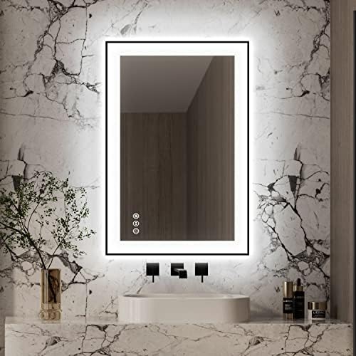 ISKM LED Fürdőszoba Tükör 24x36 Coll, Keretes Anti-Köd Állítható magasságú Elöl, a Háttérvilágítás Fali Tükör, Törni-Bizonyítja, Memória,