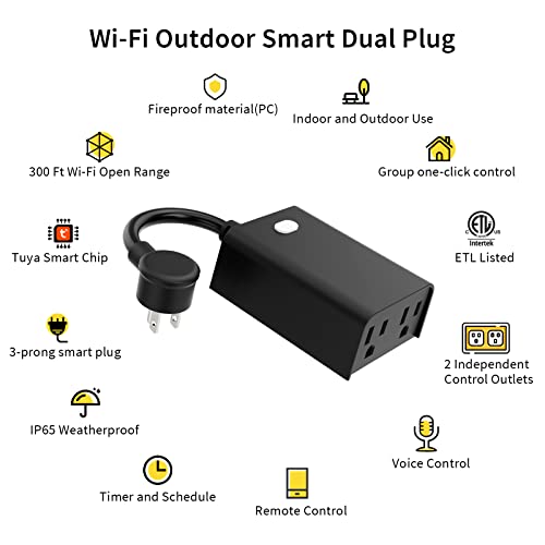 Minoston Szabadtéri Smart Plug Wi-Fi-hozzáférés biztosított Konnektor Aljzat, 2, egyénileg szabályozható Tok, Időjárás-Ellenállás, a