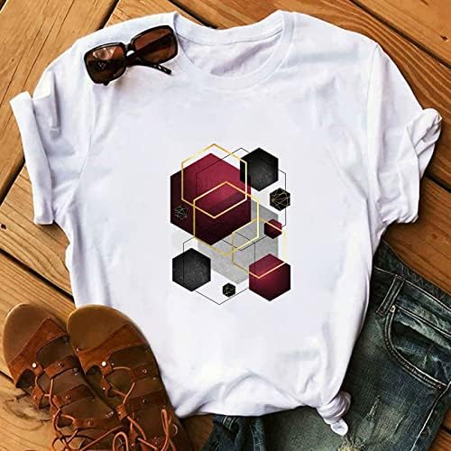 Női Felsők Geometria Grafikus Póló Tini Lányok Nyári Zubbonyt Alkalmi Divatos Póló T-Shirt Rövid Ujjú Felső Aranyos Blúzok