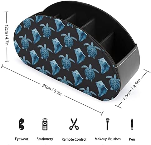 Kék Tengeri Teknősök a kagylóban Távirányító tartó, 5 Rekeszes PU Bőr Multi-Funkcionális Tároló Caddy Asztali Szervező Doboz, TV-DVD-Blu-Ray