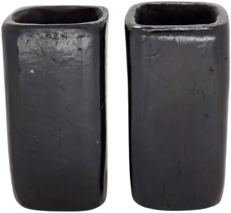 MEXTEQUIL - Clay feles pohár Készlet 2 Autentikus Mexikói Tequilát Szemüveg - 2 oz - Barro Bruñido - Kézműves Kézzel festett (Fekete