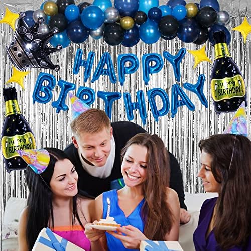 Boldog Születésnapot Dekoráció, Férfiaknak, Royal Kék Bday Parti Dekoráció Férfiak, Nők, Fiúk Fóliával béren kívüli Függöny,Boldog