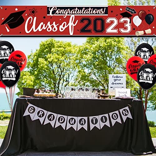 Ballagási Dekoráció 2023 Piros, illetve Fekete Osztály 2023 Érettségi Banner Nagy Gratulálok Hátteret, valamint 8db Congrats Grad