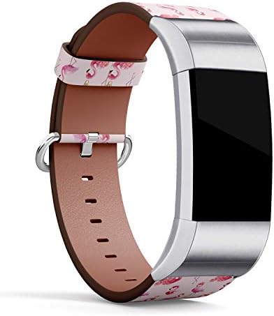 Kompatibilis a Fitbit Díj 2 - Bőr Karóra karkötő Heveder Karkötő nemesacél Csattal, illetve Adapterekkel (Flamingo Akvarell)