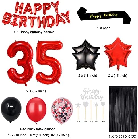 Fancypartyshop 35 Születésnapi Party Dekorációk, Kellékek Piros Fekete Később Lufi Happy Birthday Cake Topper Szárny Fólia
