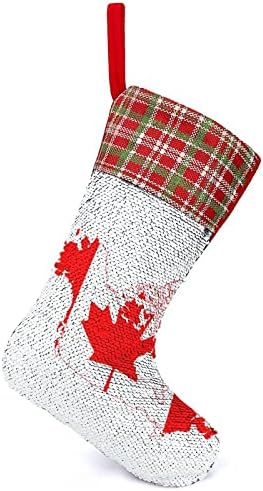 Kanadai Zászló Térkép Karácsonyi Sequin Harisnya Családi Harisnya Tree Decor az Aranyos Lóg Dekorációk, Díszek Karácsonyi 9.9x 13.2