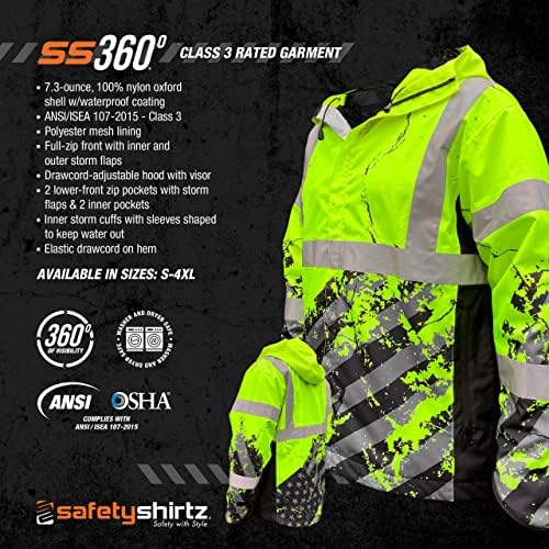 SafetyShirtz SS360 Amerikai Finomság, Eső Kabát, ANSI Class 3 - Biztonsági Zöld