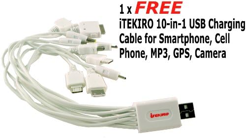 iTEKIRO Fali DC Autó Akkumulátor Töltő Készlet Panasonic DMC-LX3 + iTEKIRO 10-in-1 USB Töltő Kábel