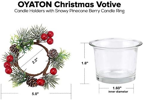 OYATON Karácsonyi Fogadalmi Gyertya Tartók 2 Csomag Havas Toboz Berry Gyertyát, Gyűrű, 6 Csomag Karácsonyi Tealight gyertyatartó