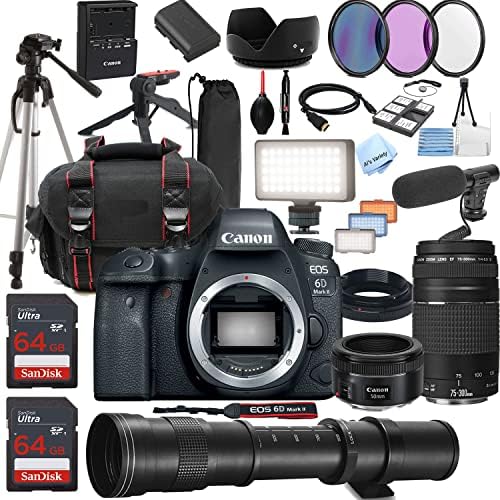 Canon EOS 6D Mark II DSLR Fényképezőgép w/EF 50mm STM + 75-300mm + 420-800mm Szuper Teleobjektív + LED-Mindig a Fény + 128