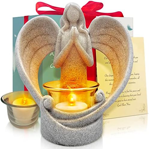 OakiWay Emlékmű Ajándékok – Angyal Figurák Tealight gyertyatartó, a Szimpátia Ajándékok Veszteség a Szeretett Egy, W/Villogó Led Gyertya,